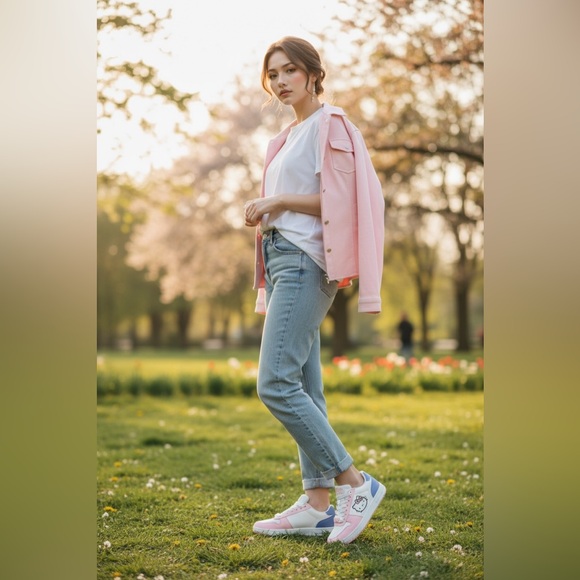 Hello Kitty White Pink & Blue Low-Top Sanrio Licensed Sneakers Size 8 NWT - Picture 4 of 16